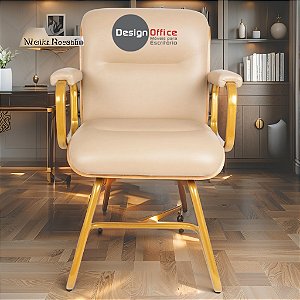 Cadeira Original Eames Interlocutor Dourada Anti Risco Linha Capa em Madeira Escura - Bege