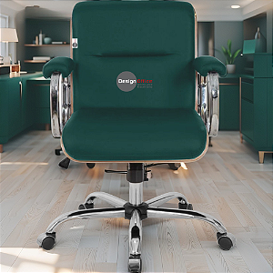 Cadeira Original Eames Diretor com Rodinhas Cromadas e Anti Risco Linha Capa em Madeira Escura Verde