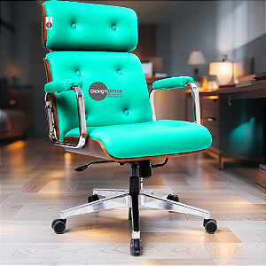 Cadeira Design Office Eames Signature Presidente Cromada com Rodinhas Anti Risco - Capa em Madeira- Verde Água