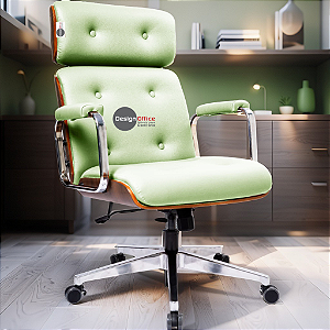Cadeira Design Office Eames Signature Presidente Cromada com Rodinhas - Anti Risco - Capa em Madeira - Verde Limão