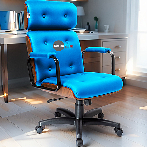 Cadeira Design Office Eames Signature Presidente Black com Rodinhas - Anti Risco - Capa em Madeira - Azul Bebê