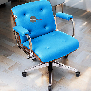 Cadeira Design Office Eames Signature Diretor Cromada com Rodinhas Anti Risco - Capa em Madeira - Azul Bebê