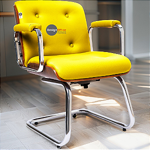 Cadeira Design Office Eames Signature Interlocutor Cromada- Capa em Madeira - Amarelo