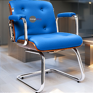 Cadeira Design Office Eames Signature Interlocutor Cromada- Capa em Madeira - Azul Bebê