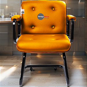 Cadeira Design Office Eames Signature Interlocutor Black - Capa em Madeira - Laranja