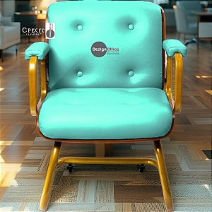 Cadeira Design Office Eames Signature Interlocutor Dourada - Capa em Madeira - Verde Água