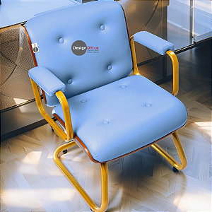 Cadeira Design Office Eames Signature Interlocutor Dourada - Capa em Madeira - Azul Bebê