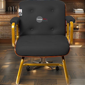 Cadeira Design Office Eames Signature Interlocutor Dourada - Capa em Madeira - Marrom Café