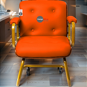Cadeira Design Office Eames Signature Interlocutor Dourada - Capa em Madeira - Laranja