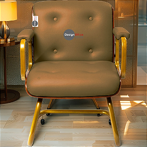 Cadeira Design Office Eames Signature Interlocutor Dourada - Capa em Madeira - Amarelo Mostarda