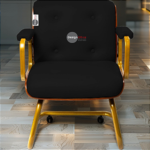 DUPLICADO - Cadeira Design Office Eames Signature Interlocutor Dourada - Capa em Madeira - Preto