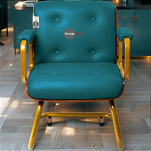 Cadeira Design Office Eames Signature Interlocutor Dourada - Capa em Madeira - Verde
