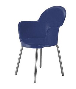 Cadeira com Braço Base Cromada Linha Polipropileno Moon Azul