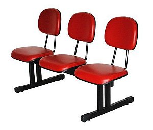 Cadeira Secretária em longarina com 3 lugares Linha Economy Vermelho