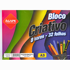 BLOCO CRIATIVO A3 420X497MM 120GR C/8 CORES 32FLS AGAPE