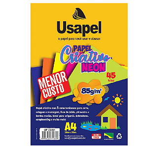 PAPEL CRIATIVO NEON 5 CORES A4 85G 45FLS USAPEL