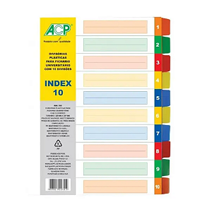 DIVISORIA PARA FICHARIO UNIVERSITARIO C/10 DIVISÕES COLOR 225X310MM ACP