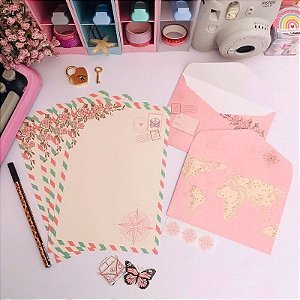 KIT PAPEL DE CARTA COM ENVELOPE VIAGEM VINTAGE - BUENDIA