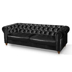 Sofá 1,80m Chesterfield Capitonê Living Corino Viena Preto