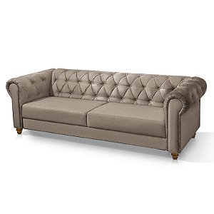 Sofá 2,20m Chesterfield Capitonê Living Sued Viena Bege