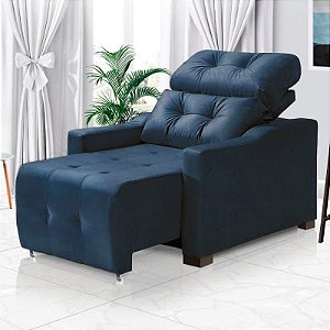 Poltrona Do Papai Reclinável Retrátil Azul Velvet Isabelle