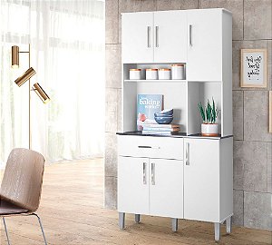Armário de Cozinha Apartamento Leticia Com Balcão e Pés Branco