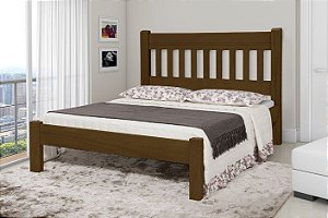 Cama de Casal Mônaco de Madeira Maciça Reforçada Tauari - Castanho