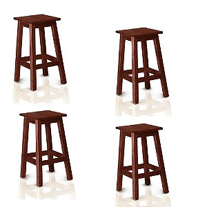 Kit 4 Banquinhos Banqueta de Madeira Maciça 50x27 Bonacor Mogno