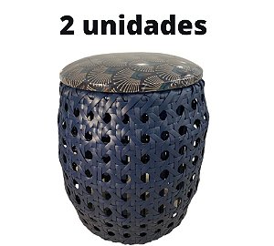 Puff Banco Garden Colmeia Azul Com Assento Estofado Floral Área Externa ou Interna