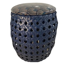 Puff Banco Piscina Sacada Colmeia Azul Fibra Com Assento Estofado Floral