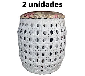 Puff Banco Garden Sacada Colmeia Branco Com Assento Estofado Floral Externa ou Interna