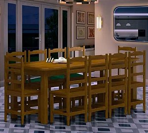 Mesa Com 10 Cadeiras de Madeira Maciça 220x88 Perola Imbuia