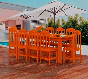 Mesa Com 10 Cadeiras de Madeira Maciça 220x88 Safira Mel