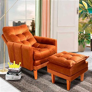 Poltrona Reclinavel Para Idoso Com Puff Veludo Terracota