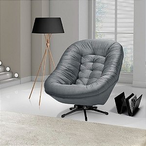 Poltrona Do Papai Base Mecânico Giratória e Balanço Confortavel Veludo Cinza