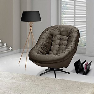 Poltrona Do Papai Base Mecânico Giratória e Balanço Confortavel Veludo Marrom Camurça