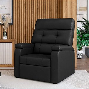 Poltrona Reclinavel Estofada Grande Confortavel Corino Preto