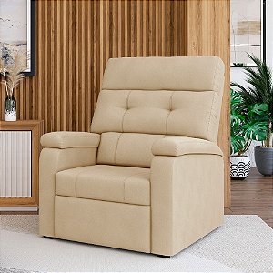 Poltrona Reclinavel Estofada Grande Confortavel Corino Bege