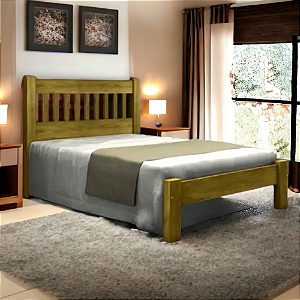 Cama Casal Pérola Madeira Maciça Angelim Pedra/Tauari Imbuia Novo