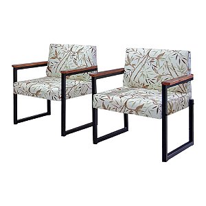 Cadeira de Aço Jogo 2 Poltronas Tecido WalterBlock Niteroi Floral