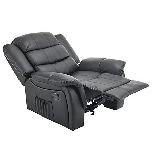 Poltrona Do Papai Reclinável Elétrica Massageadora Ocean Corino Premium Preto
