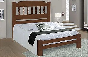 Cama de Casal Roma de Madeira Maciça Angelim Pedra/Tauari - Castanho