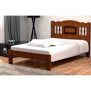 Cama Queen Size Bella de Madeira Maciça Angelim Pedra/Tauari - Cor Castanho