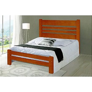 Cama de Casal Prime de Madeira Maciça Angelim Pedra/Tauari - Cor Mel
