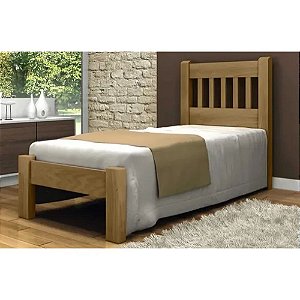 Cama de Solteiro Pérola de Madeira Maciça Angelim Pedra/Tauari - Imbuia