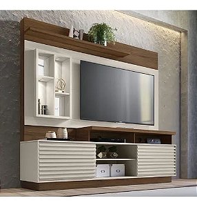 Estante Home Para Tv Até 65 Polegadas Com Led Off White/Nogueira