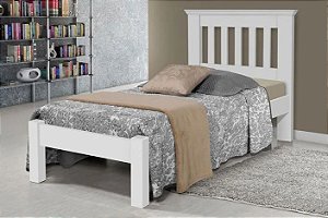 Cama de Solteiro Madri de Madeira Maciça Reforçada Tauari - Branco