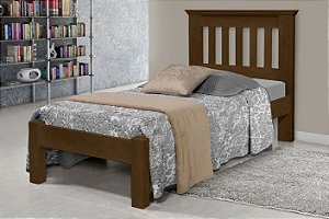 Cama de Solteiro Madri de Madeira Maciça Reforçada Tauari - Castanho