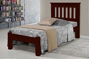 Cama de Solteiro Madri de Madeira Maciça Reforçada Tauari - Mogno