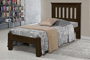 Cama de Solteiro Madri de Madeira Maciça Reforçada Tauari - Tabaco